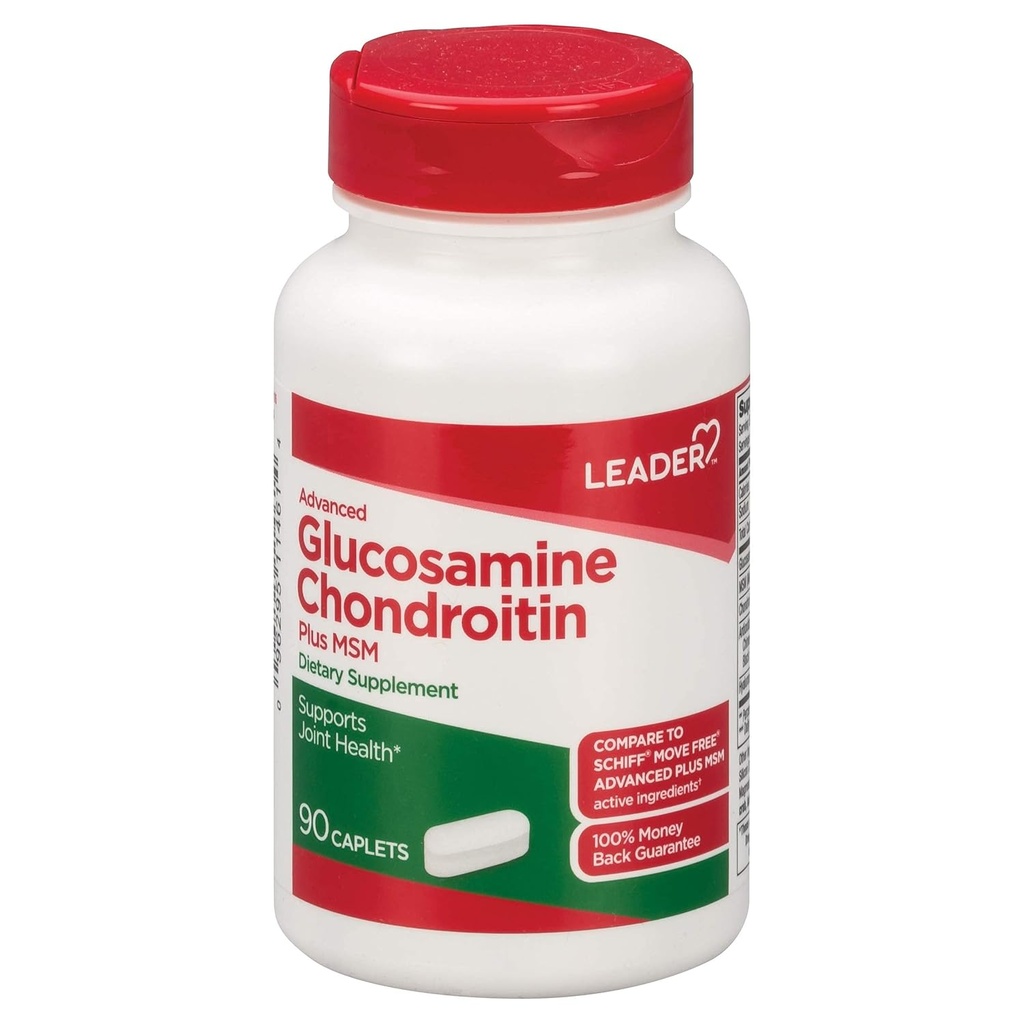 Leader Advanced Glucosamine Chondroitin Plus MSM, Kosttilskud, Sammenlign med Schiff Flyt Gratis Advanced + MSM Active Ingredient 90 Caplets