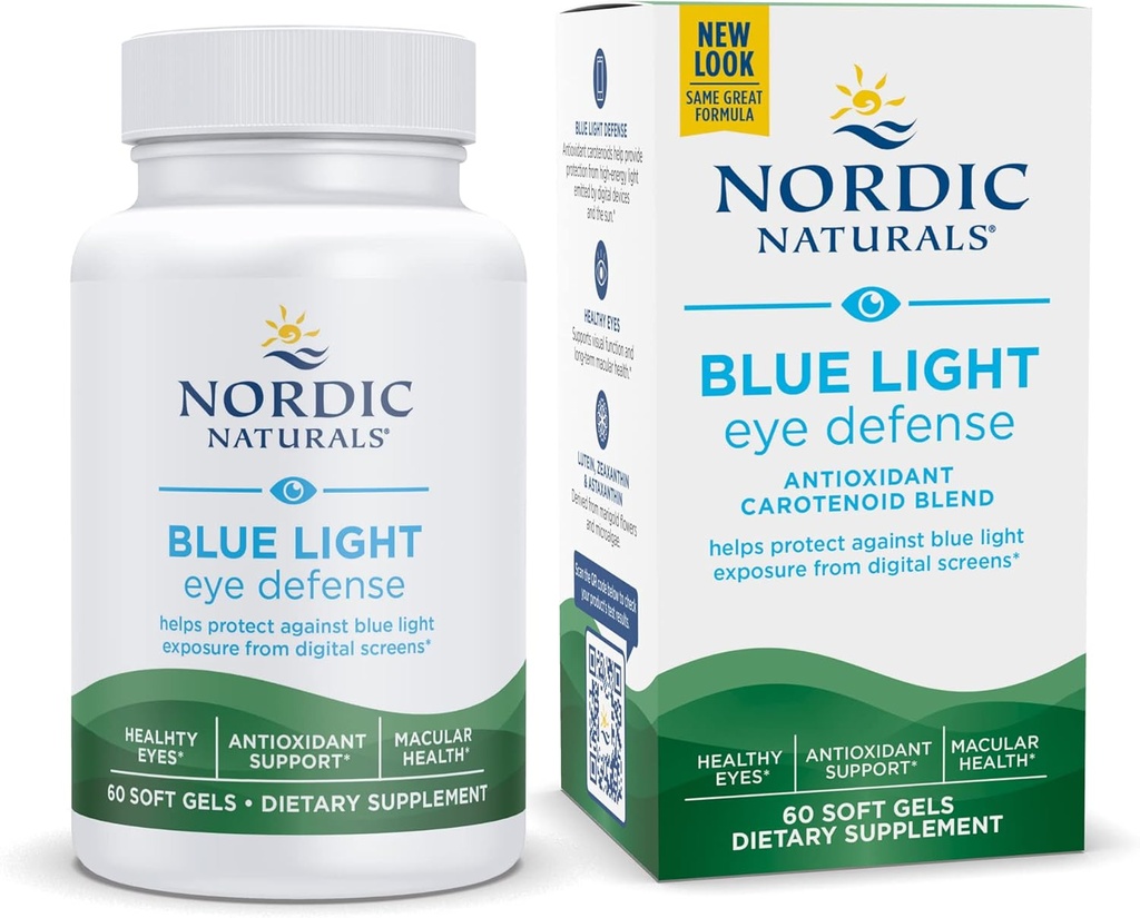 Nordic Naturals Blue Light Defense - 60 Soft Gels - Fire Phytonutrients med Supplerende Antioxidant Kapacitet - Understøtter retinal sundhed, Visual Function - Ikke-GMO - 60 Servering