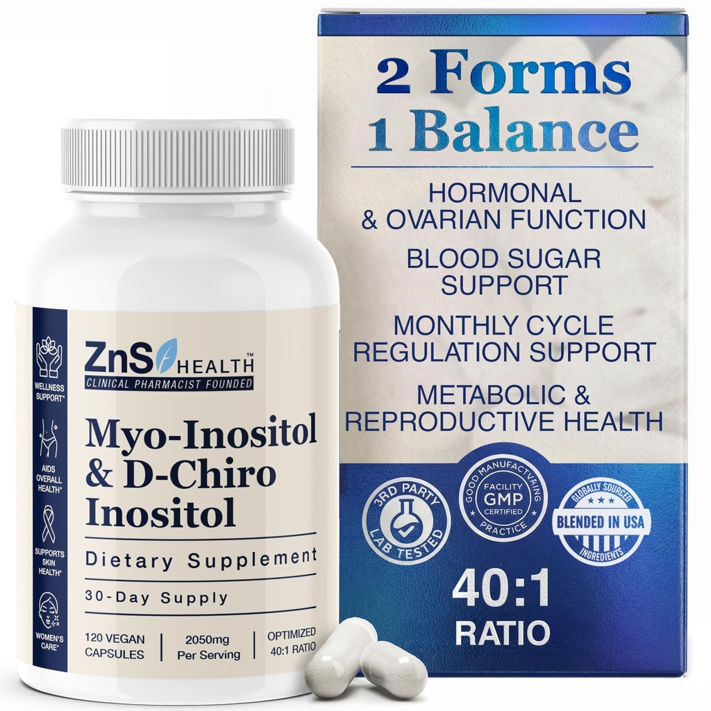 ZnS Myo- Inositol & D- Chiro Inositol Supplement Note 124; Hormonal Balance & Menstrual Cycle Support Note 124; 40: 1 Ideel Ratio