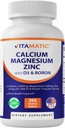 Vitamatic Calcium Magnesium Zink D3 Boron; 365 overtrukne tabletter Support 124; Calcium 1200 mg, Magnesium 420mg, Zink 25mg, Vitamin D3 1000 IE, Boron 1 mg