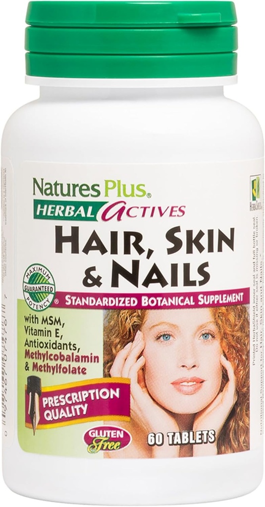 Nature Plus hår, hud & negle - 60 Veganske tabletter - Giver styrke og elasticitet til hår hud & negle - Vegetarisk, Gluten- Free - 30 Servere