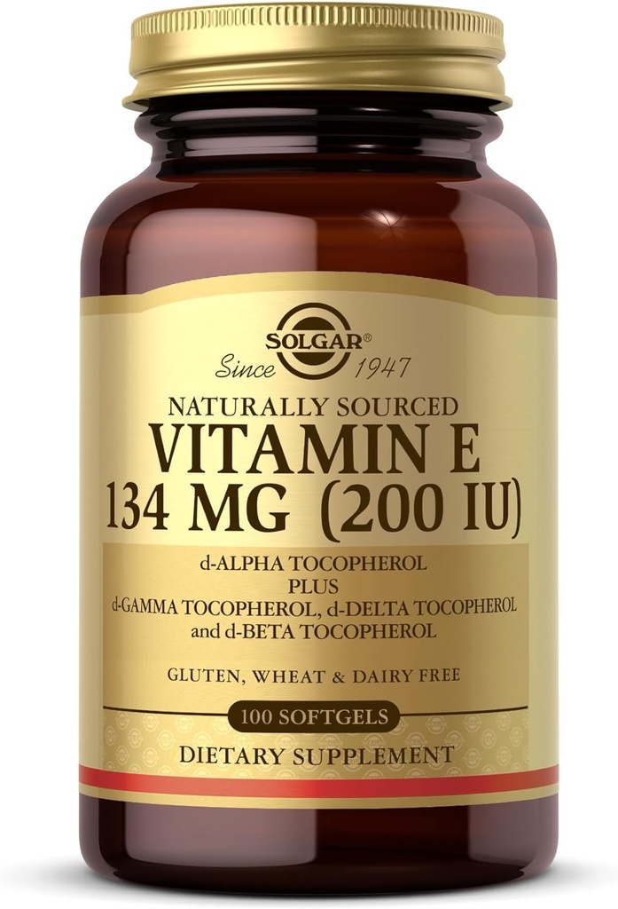 Solgar Vitamin E 200 IE - 100 Softgels - Natural Antioxidant, Immunsystemet Support - Gluten Free, Dairy Free - 100 Servere