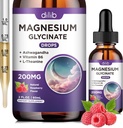 Magnesium Glycinat 200mg tillæg, Magnesium flydende dråber med vitamin B6, Ashwagandha, L - Theanin, Kamille -Support Stress Relief, Ben, Muskel, Mood Vegan - Raspberry Flavor - 2 FLLOZ