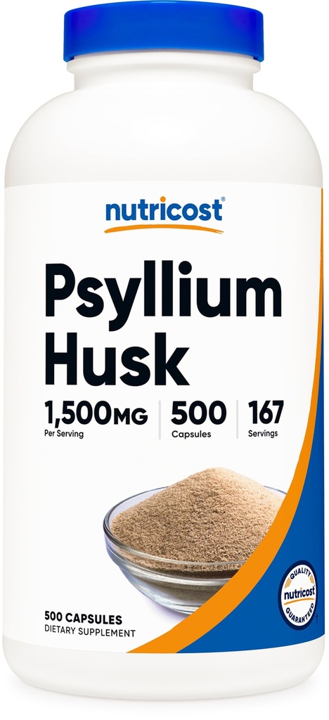 Nutricost Psyllium Husk 1500mg Per Servering, 500 Kapsler - Non- GMO & Gluten Free