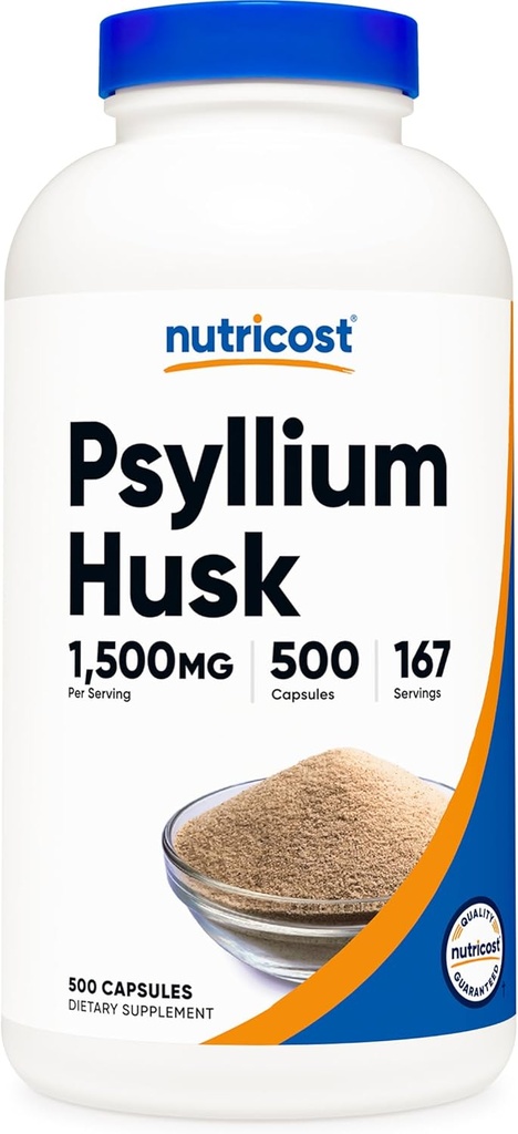 Nutricost Psyllium Husk 1500mg Per Servering, 500 Kapsler - Non- GMO & Gluten Free