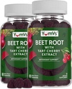 YUM- V 's Beet Root Gummies med Tart Cherry Extract - Berry Flavor Beetroot Gummies - Beet Chews for Blood Circulations and Antioxidant Support - Røde Beets Gummies Berry 60 Greve (Pack of 2)