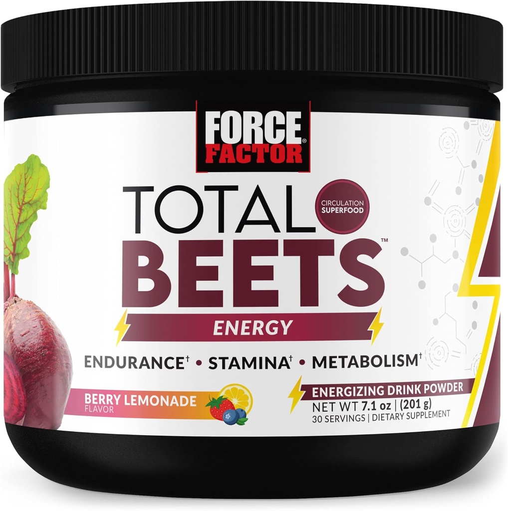 FORCE FACTOR Total Beets Beet Root Powder med energi, NO3-T ® Nitrater til støtte cirkulation, blodtryk, blodgennemstrømning, og Stamina - Plus Green Tea Extract. En superfood supplement, 30 Servere