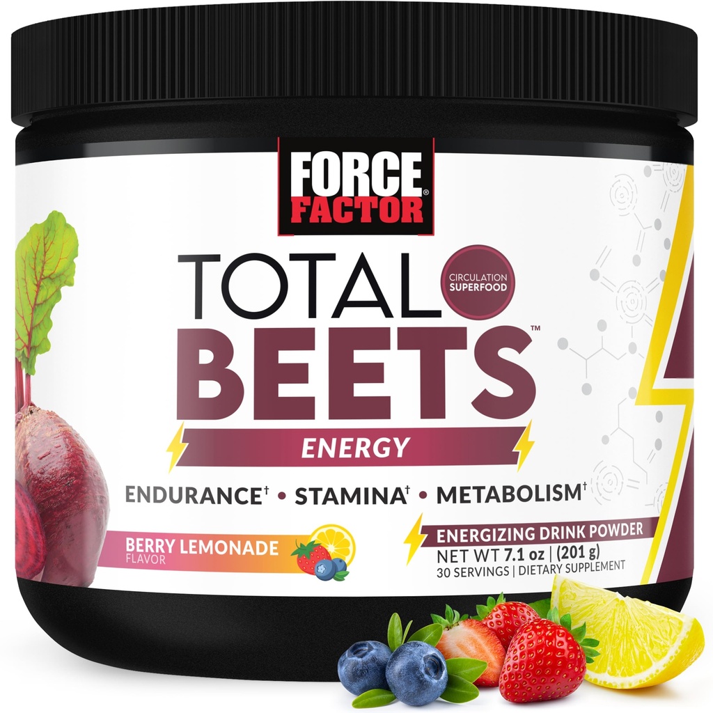 FORCE FACTOR Total Beets Beet Root Powder med energi, NO3-T ® Nitrater til støtte cirkulation, blodtryk, blodgennemstrømning, og Stamina - Plus Green Tea Extract. En superfood supplement, 30 Servere