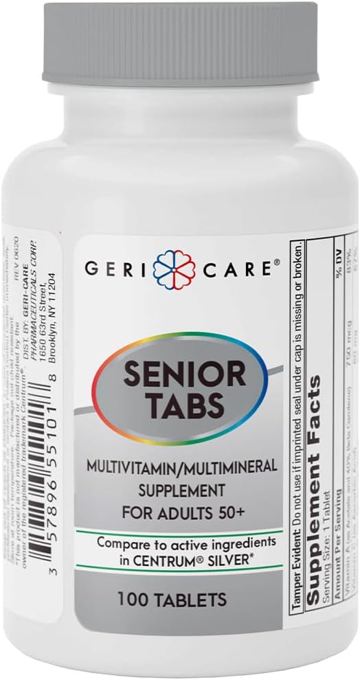 GeriCare Senior Tab 50 + Multivitamin og mineral tabletter - immunforsvar - Age- Defying Nutrition, 100 Greve (pakke med 1)