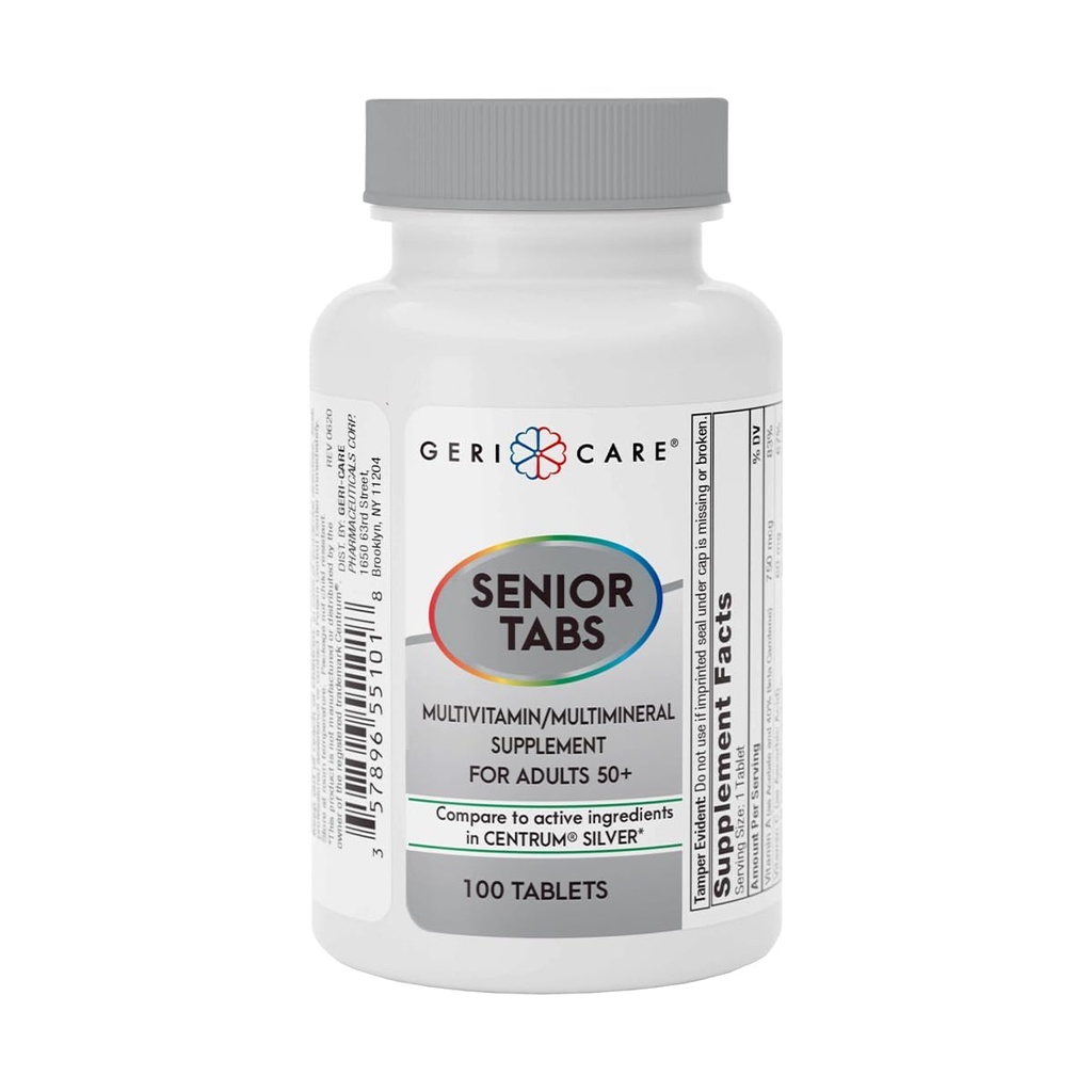 GeriCare Senior Tab 50 + Multivitamin og mineral tabletter - immunforsvar - Age- Defying Nutrition, 100 Greve (pakke med 1)