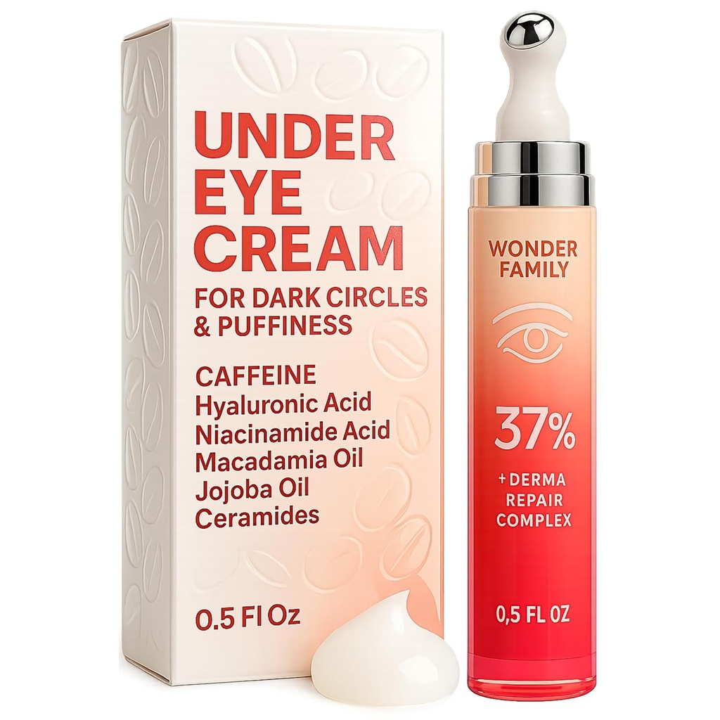 Koffein Under Eye Cream til Puffiness og tasker Under Eyes - Ruller for Puffy Eyes og mørke cirkler Under Eye Treatment for Kvinder, Mænd - Hyaluronsyre og Niacinamid Serum - Ansigtet Puffiness Reducer