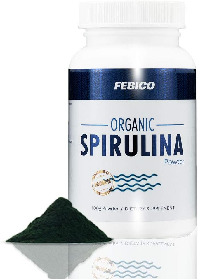 Premium Organic Spirulina Powder- Vegan, Beriget vitamin B12 Complex, Phycocyanin, Energy Boost, Non- GMO, Gluten Free & Non- bestrålet, USDA, Naturland, Halal Certified- 100g