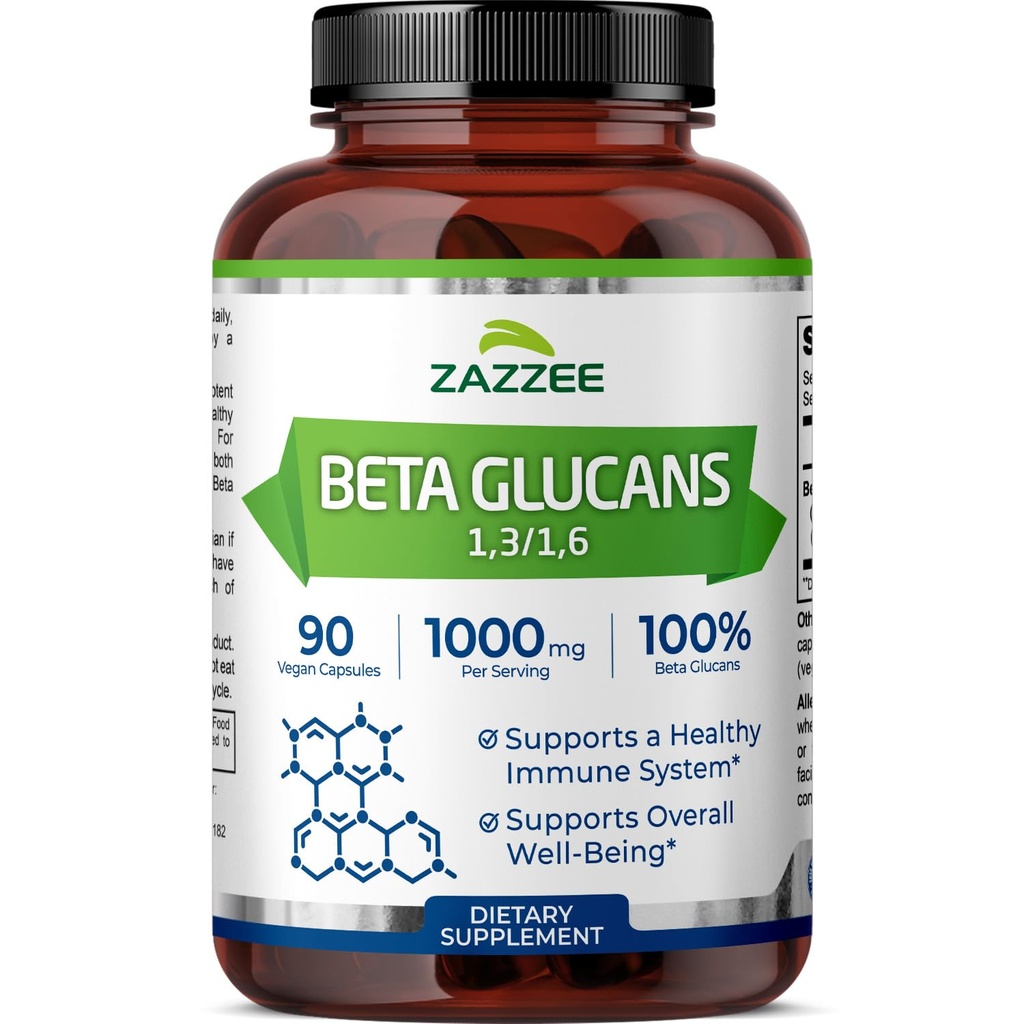 Zazzee Extra Strength 1,3 / 1,6 Beta glucans, 1000 mg, 100% koncentreret, 90 Vegankapsler, Understøtter et sundt immunsystem, 100% vegetar, All- Natural og Non- GMO