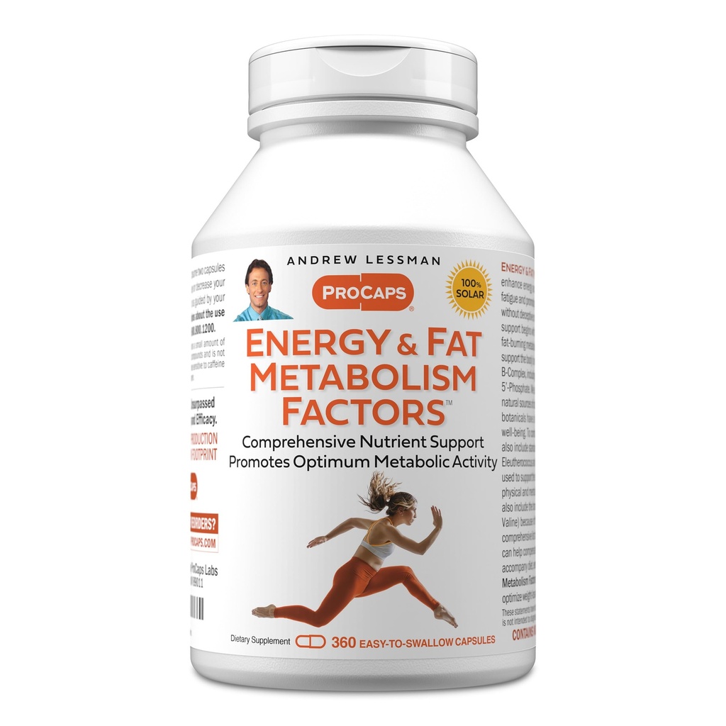 ANDREW LSSMAN Energy and Fat Metabolisme Factors 360 Capsules - fremmer Optimum Fat Burning og Energy Metabolisme, med Carnitin, Green Tea, Guarana, Ginseng, B- Complex. Let at synke kapsler