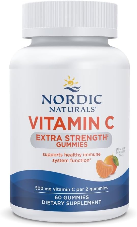 Nordic Naturals C-vitamin ekstra styrke Gummies - Tangerine Flavor - 60 Gummies - 500 mg Vegan C-vitamin supplement - Lav- Sukker Immun - Support - 30 Serveringer