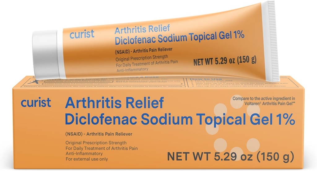 Curist Diclofenac Natriumtematisk gel 1 Procent 150g for arthritis pain - fælles smertelindring for hånd- / fodsmerter, knæ- / albuesmerter & ankler smerter - 1% - 5.29oz