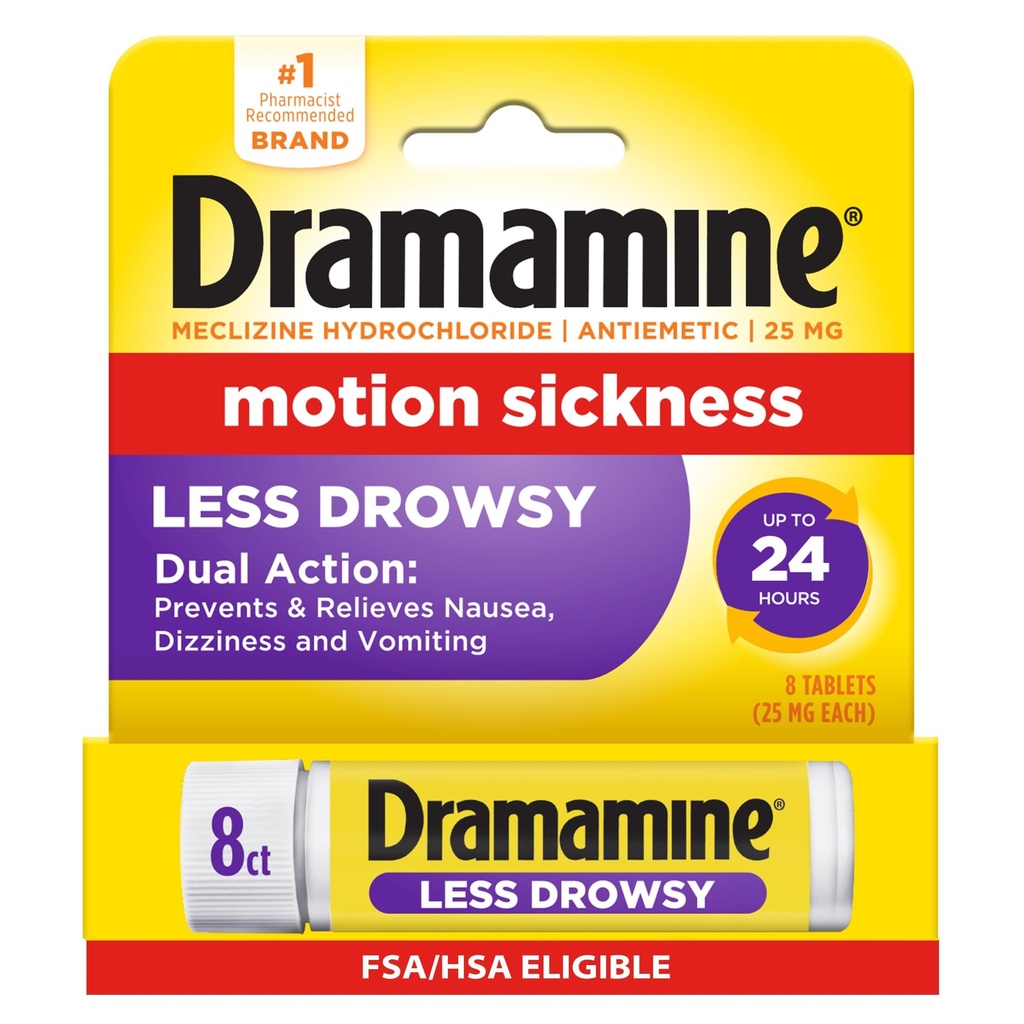Dramamin Motion Sygdom Mindre Drowsy, Rejse Hætteglas, Multikolor, 8 Greve