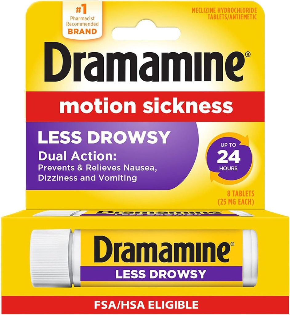 Dramamin Motion Sygdom Mindre Drowsy, Rejse Hætteglas, Multikolor, 8 Greve