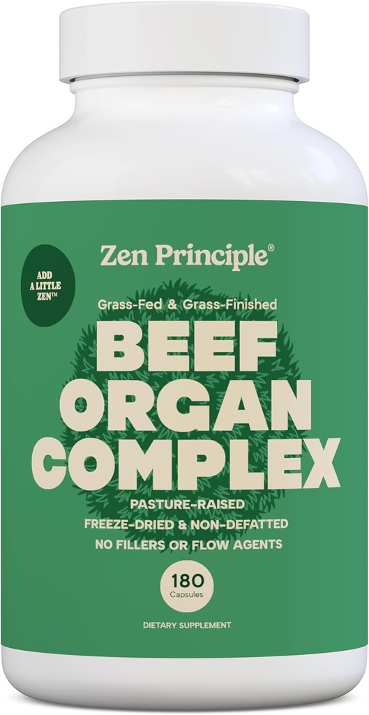 Zen Principle Grass Fed Beef Organs Supplement - Desickeret Lever, hjerte, Nyre, Pancreas, Milt, Intestine & Tripe / Mave - Grass- Fed & Grass- Færdig på de naturlige græsarealer i New Zealand