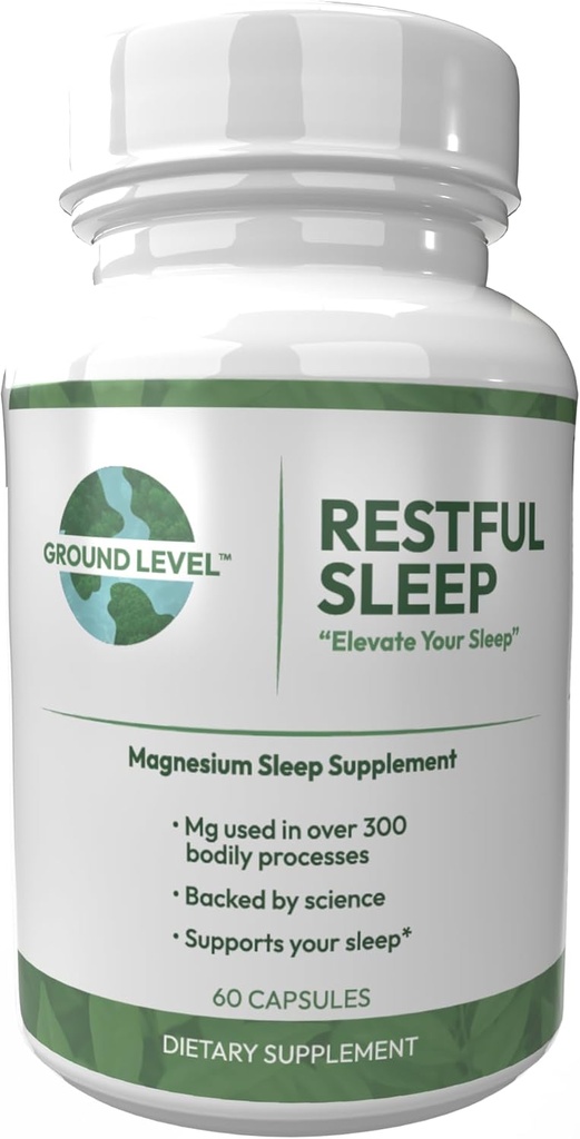 Ground Level Restful Sleep Formel med Advanced Sleep Blend, Industry Leading 200mg Magnesium og L- Theanin for voksne Plus Melatonin, Kamille, Lemon Balm, Passionflower, og Valerian Root