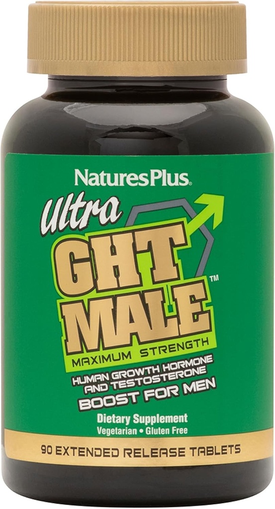 NaturesPlus Ultra GHT Mand udvidet udgivelse Bilagstabletter - 90 Vegetariske Kosttilskud - Maksimal styrke Natural Testosteron & Human Growth Hormone Boost - Gluten- Free - 30 Servere