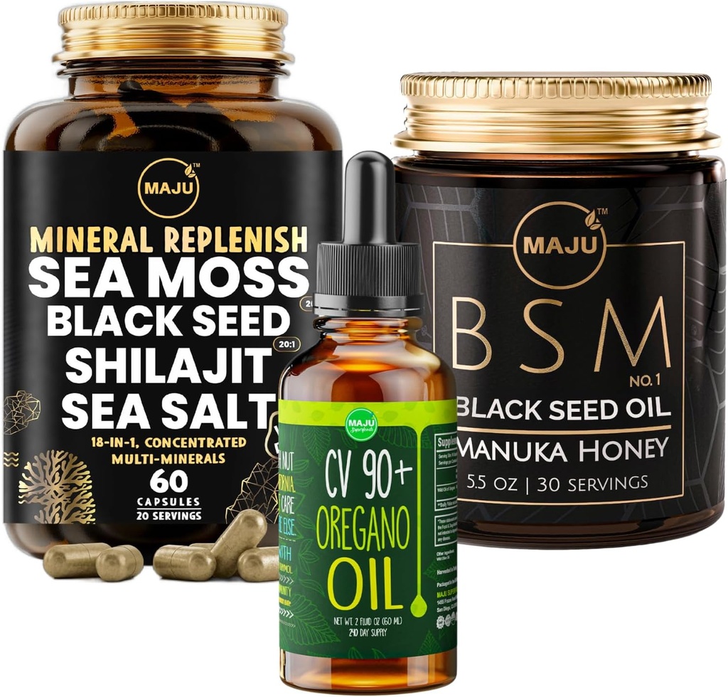 Maju Superfoods Oregano Oil, BSM nr. 1 og Mineral Replenish Capsules