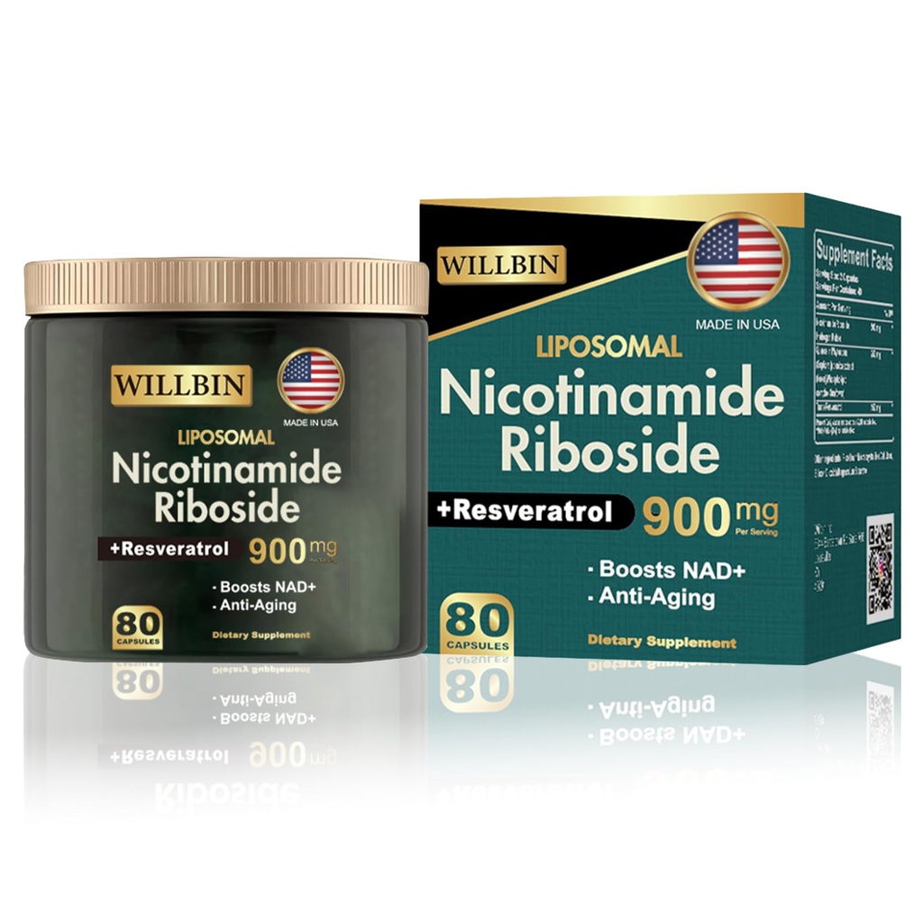 NAD + Supplement - Liposomal Nicotinamid Riboside, Resveratrol, Quercetin høj renhed NAD supplement til Anti- Aging, Energy, Focus - 80 kapsler (40 Servering)