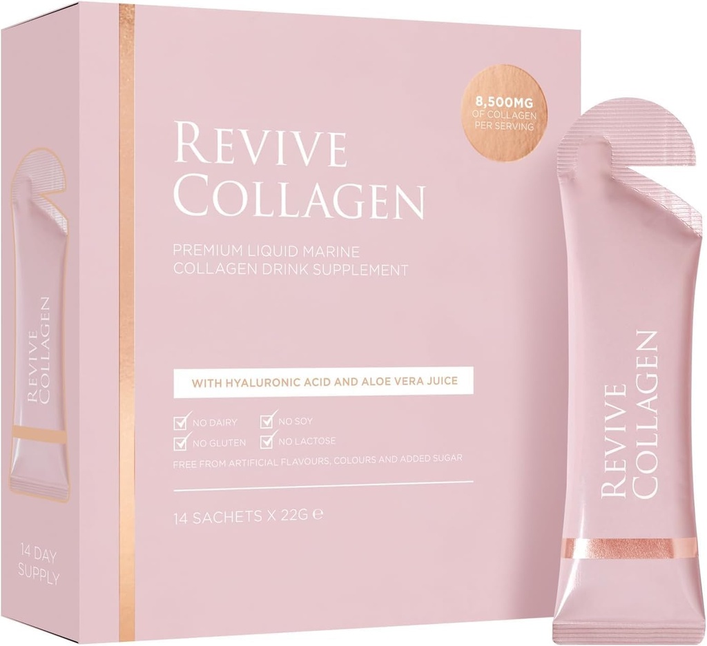 Revive Collagen Premium 8,500mg Hydrolyzed Marine Collagen Kosttilskud drikke med tilsat hyaluronsyre & Aloe Vera til sund hud, hår, negle og joggingvand 124; Lemon & Lime (14 dages forsyning)