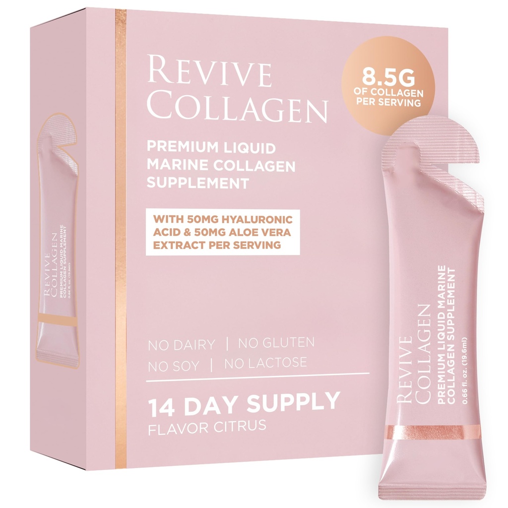 Revive Collagen Premium 8,500mg Hydrolyzed Marine Collagen Kosttilskud drikke med tilsat hyaluronsyre & Aloe Vera til sund hud, hår, negle og joggingvand 124; Lemon & Lime (14 dages forsyning)