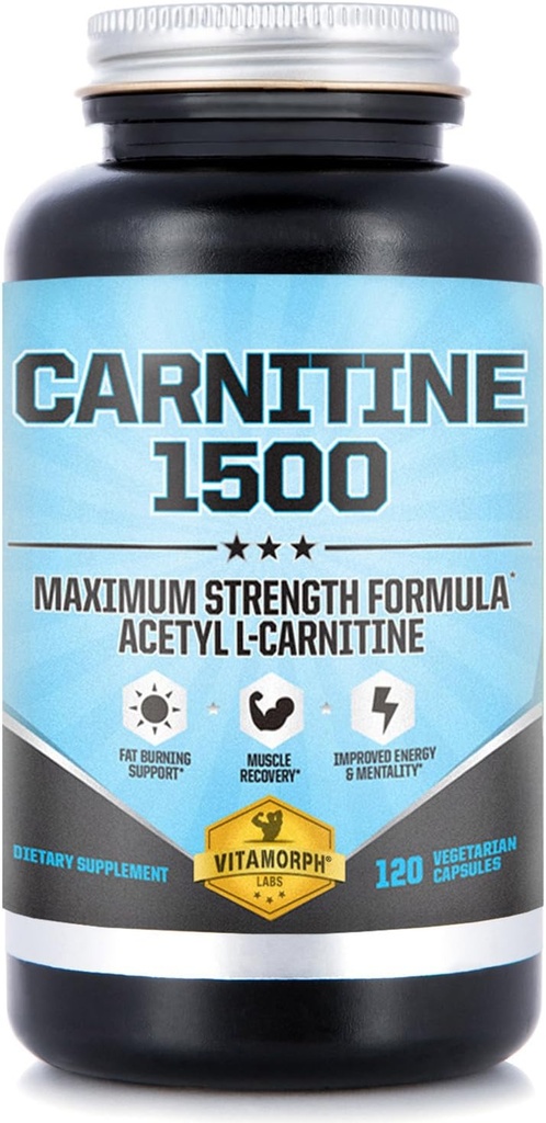 Carnitin 1500 - Acetyl L- Carnitin 1500mg maksimal styrke Carnitin supplement - understøtter energi, hukommelse, fokus og vægttab management - 120 vegetariske kapsler