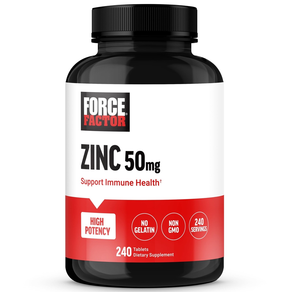 Kraftfaktor Zink 50mg, Zink Kosttilskud med Zink Oxide Pulver, Zink Gluconat, og Zink Citrat til immunforsvar og immunforsvar, Højpotens, Vegan, Gelatine Free, Non- GMO, 240 tabletter