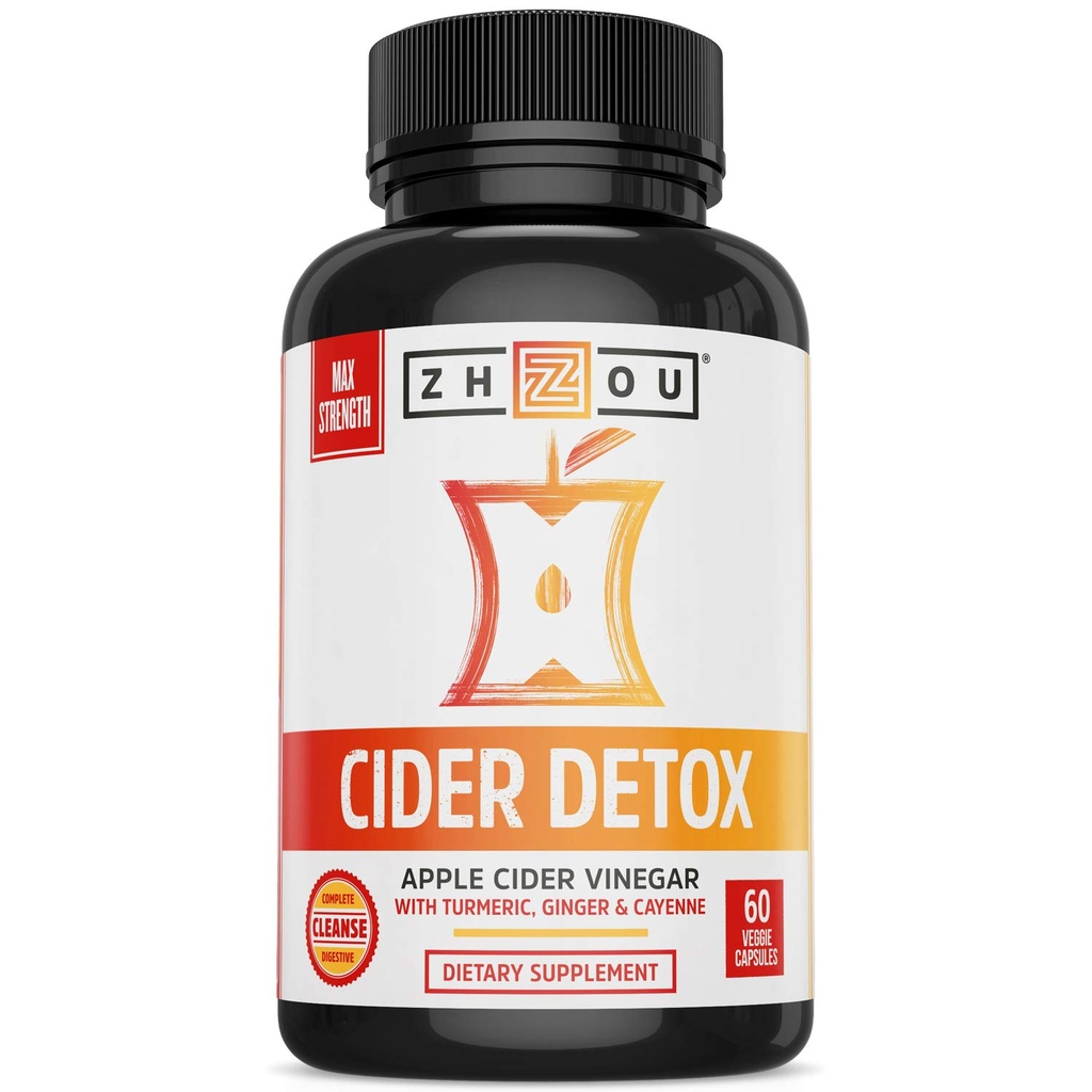 Zhou Cider Detox - Apple Cider Vinciferkapsler med mor, Raw Natural ACV piller til kvinder & mænd, Herbal Complex tillæg med gurkemeje & Cayenne pepper - 60 Vegansk kapsler