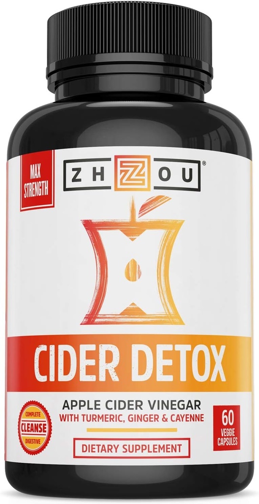 Zhou Cider Detox - Apple Cider Vinciferkapsler med mor, Raw Natural ACV piller til kvinder & mænd, Herbal Complex tillæg med gurkemeje & Cayenne pepper - 60 Vegansk kapsler