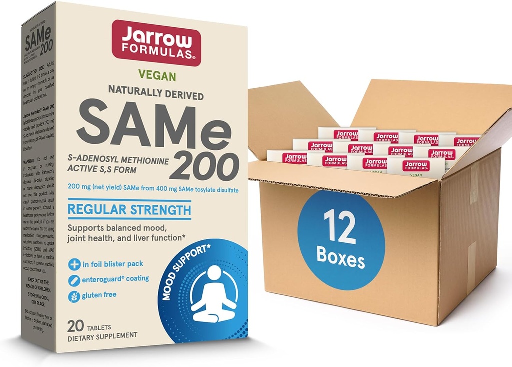 Jarrow formulas Samme 200 mg, Understøtter fælles sundhed, lever funktion, hjerne Metabolisme, 20 tabletter, op til en 20 dages forsyning (pakke med 12)