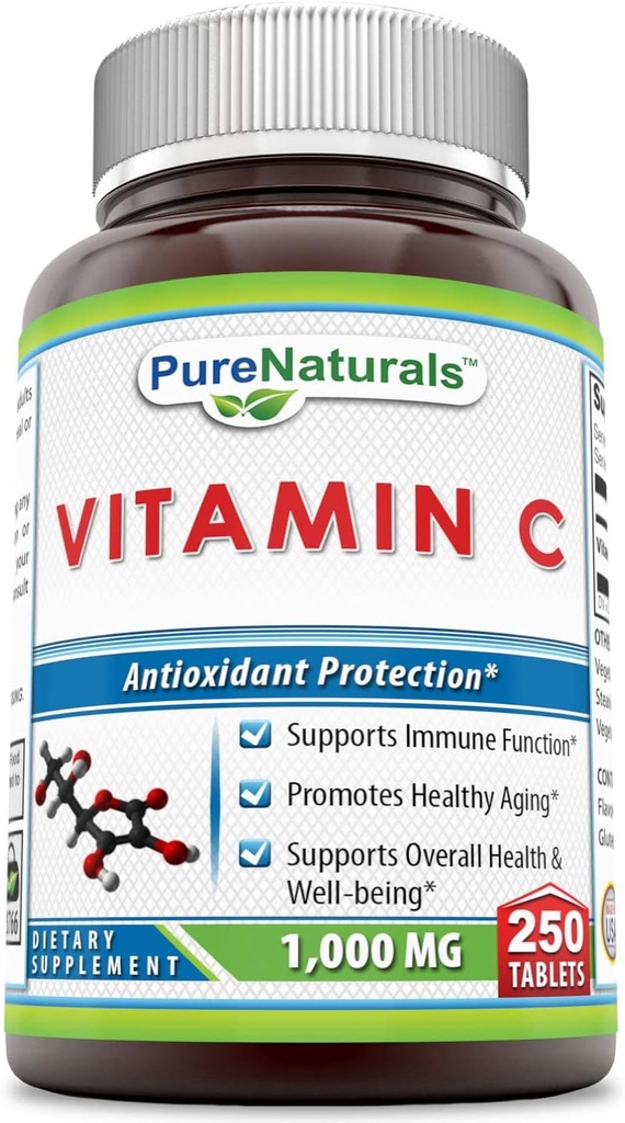 Pure Naturals C-vitamin, 1000 mg 250 tabletter - Understøtter immunfunktion * -Understøtter total sundhed & velvære * -fremmer sund aldring *