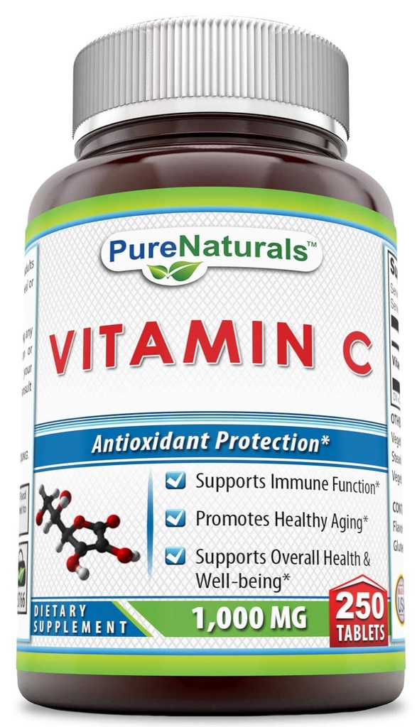 Pure Naturals C-vitamin, 1000 mg 250 tabletter - Understøtter immunfunktion * -Understøtter total sundhed & velvære * -fremmer sund aldring *