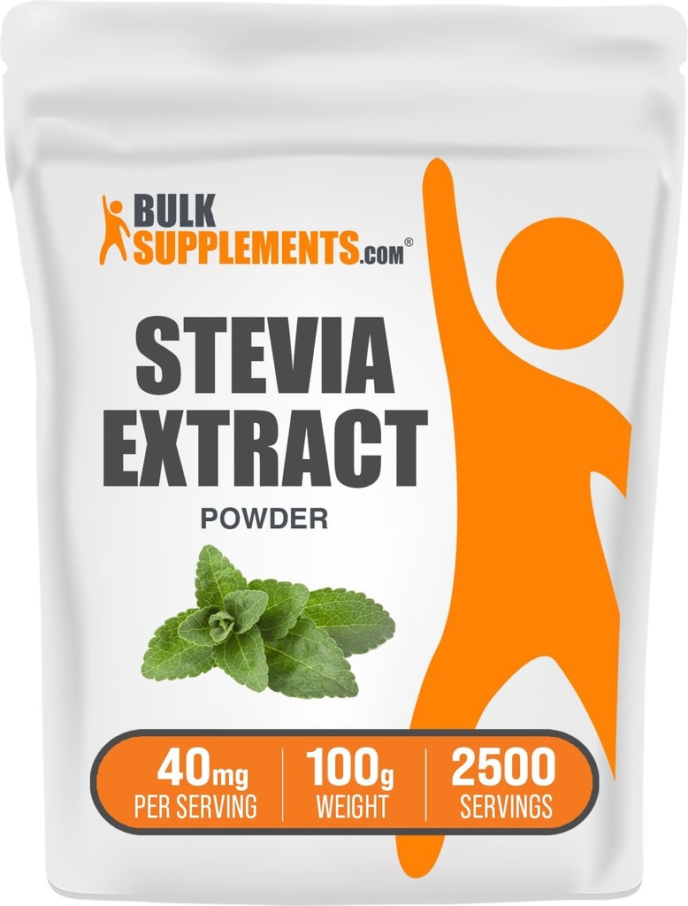 BulkSupplements.com Stevia Extract Powder - Stevia Sweetener - Zero Calorie Sweetener, Gluten Free, 40mg per Serving, 100g (3,5 oz) (pakning med 1)