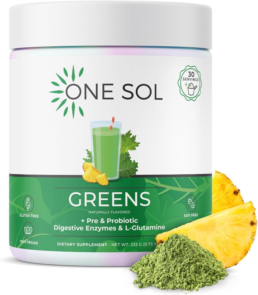 En Sol Grønne, Super Green Powder til at reducere bloating & forbedre Gut Sundhed, Superfood Friske Bloom Økologisk Grønne Blend Juice & Smoothie Mix, Pre & Probiotic med fordøjelige enzymer, Vegan & Soy Free