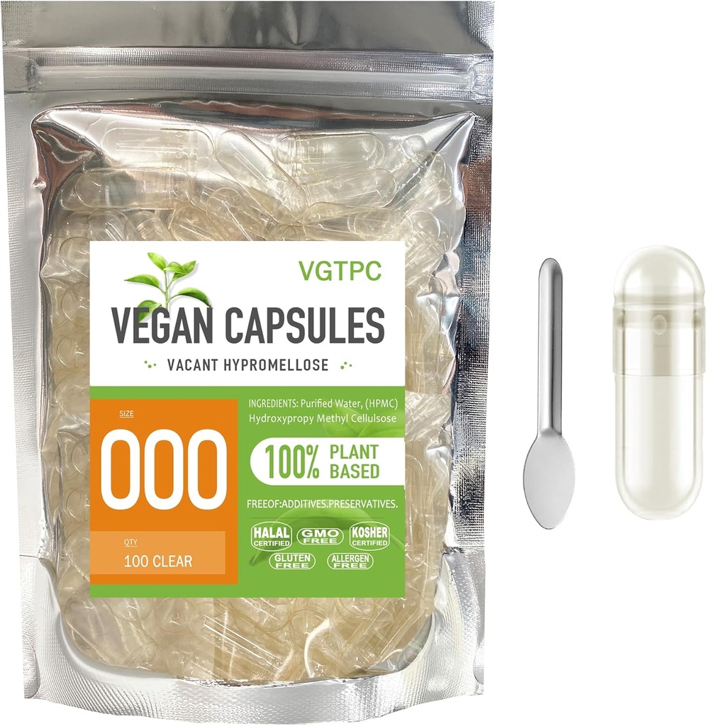Størrelse 000 Tomme Vegetariske Kapsler, (100 Greve) Vegan Clear Filtable Veggie Pill Kapsler til DIY Supplement Fyldning