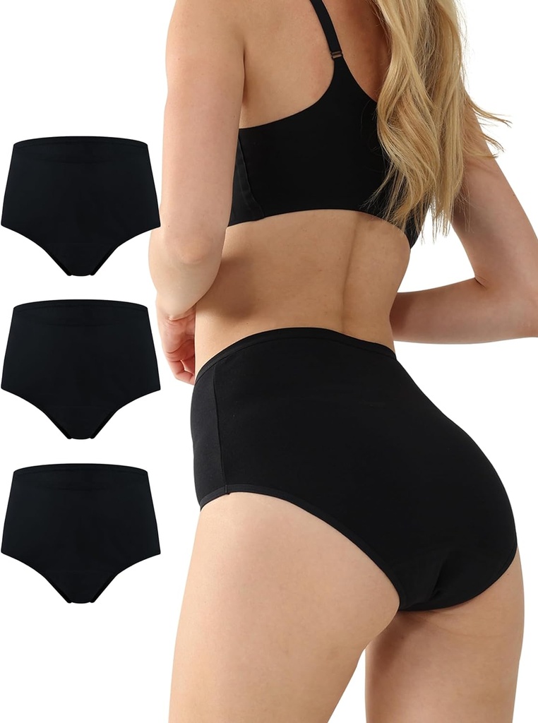 BATTEWA lækagebevis Undertøj til kvinder Vaskbar, Inkontinens Undertøj Absorbency Cotton Panties Bstige Lækage Beskyttende 50ML (Sort, X- Large, 3- Pack)