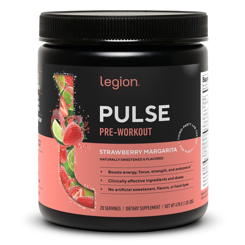LEGION Pulse Pre Workout - Alle naturlige nitrogenoxid Preworkout Drink til Boost Energy, Kreatin Free, naturligt sødet, Beta Alanine, Citrullin, Alpha GPC (Strawberry Margarita)