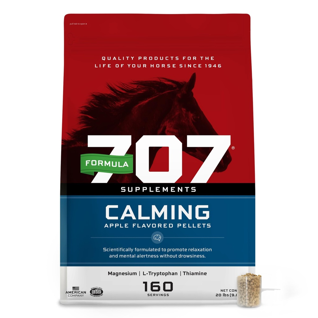 Formel 707 Calming Equine Supplement 20LB Bag - 160 Servering - Angst Relief og forbedret fokus for heste - L- Tryptophan, Thiamin & Magnesium