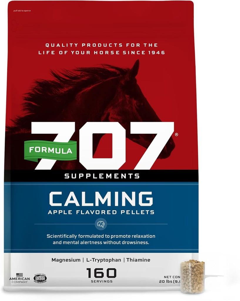 Formel 707 Calming Equine Supplement 20LB Bag - 160 Servering - Angst Relief og forbedret fokus for heste - L- Tryptophan, Thiamin & Magnesium