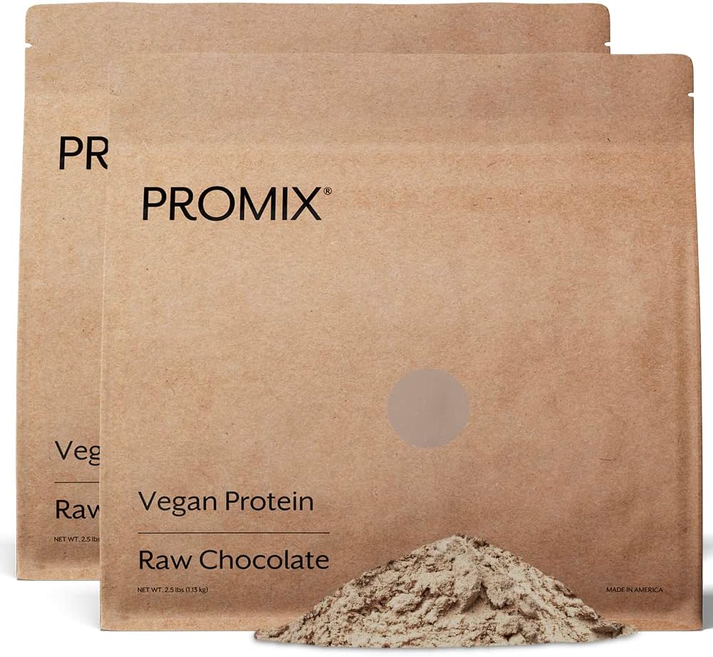 ProMix Nutrition Plant- baserede Vegan Protein Powder, Rå chokolade - Pea Protein & Vitamin B- 12 - Post workout Fitness & Nutrition Shakes, Smoothies, Bagning & Madlavning opskrifter - 5 Pund (pakke med 2)