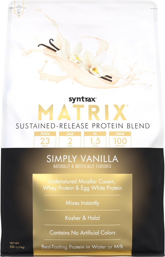 Syntrax Nutrition Matrix - Sustained-Release Protein Blend, Simply Vanilla 5 lbs. Real Vanilla Bean Specks | Whey Protein, Micellar Casein, Egg Albumin