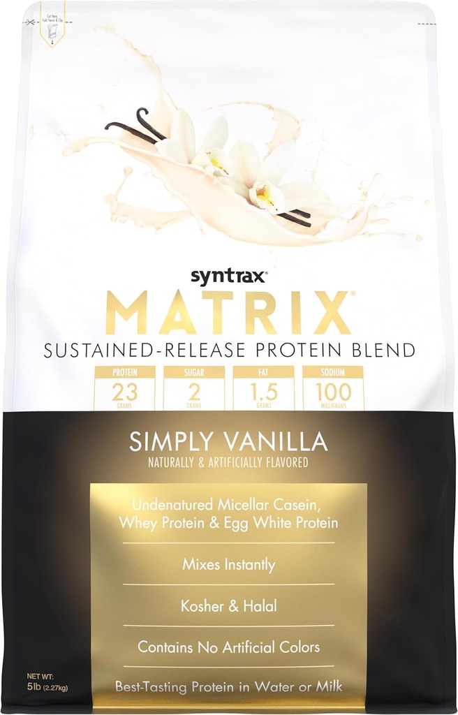 Syntrax Nutrition Matrix - Vedvarende Release Protein Blend, simpelthen Vanilla 5 lbs. Real Vanilla Bean Specks