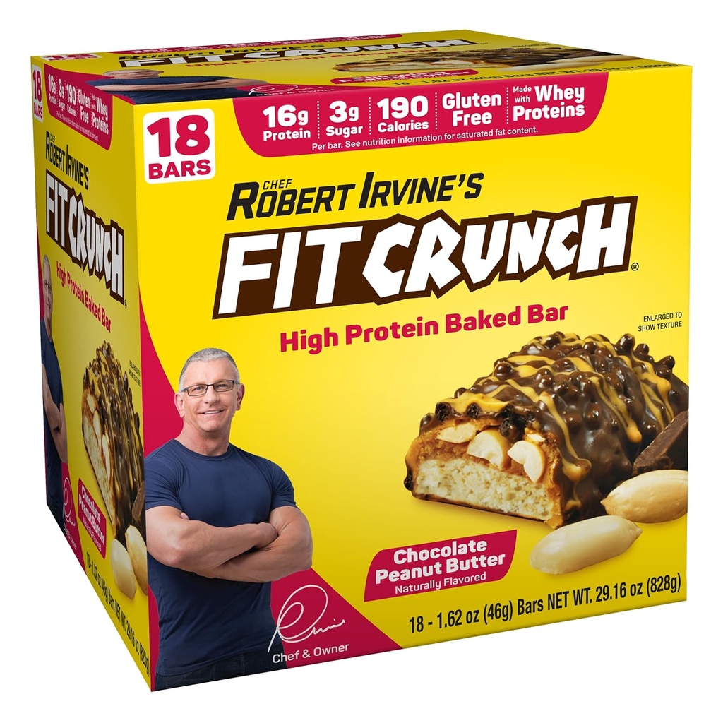 FITCRUNCH Snack størrelse Protein Bars, 6-lag bagt bar, 3g sukker & blød kage kerne (18 Barer, Peanut Butter)
