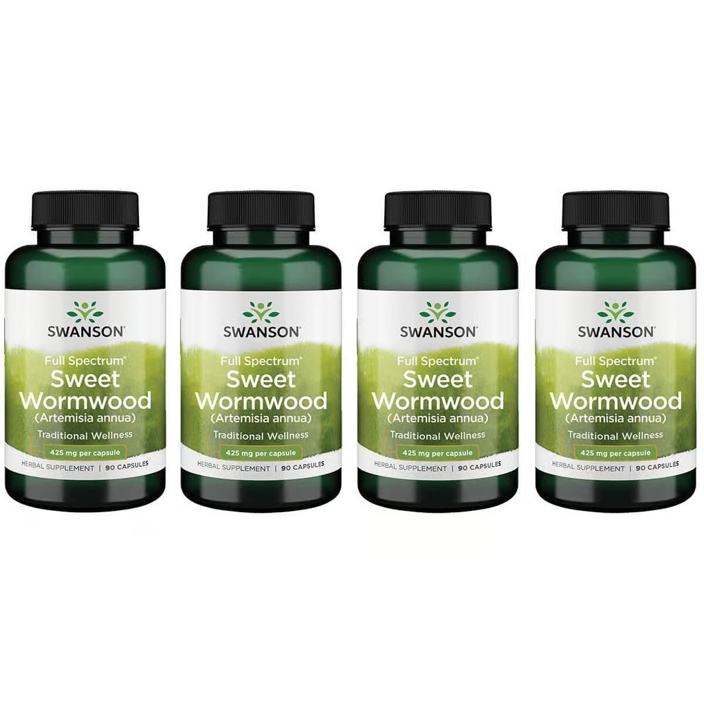 Swanson Sweet Wormwood - May Promote GI Gut Health, Microbial Balance & Digestive Health Support - Herbal supplement med Artemisinin - (90 kapsler, 425 mg hver) 4 Pack