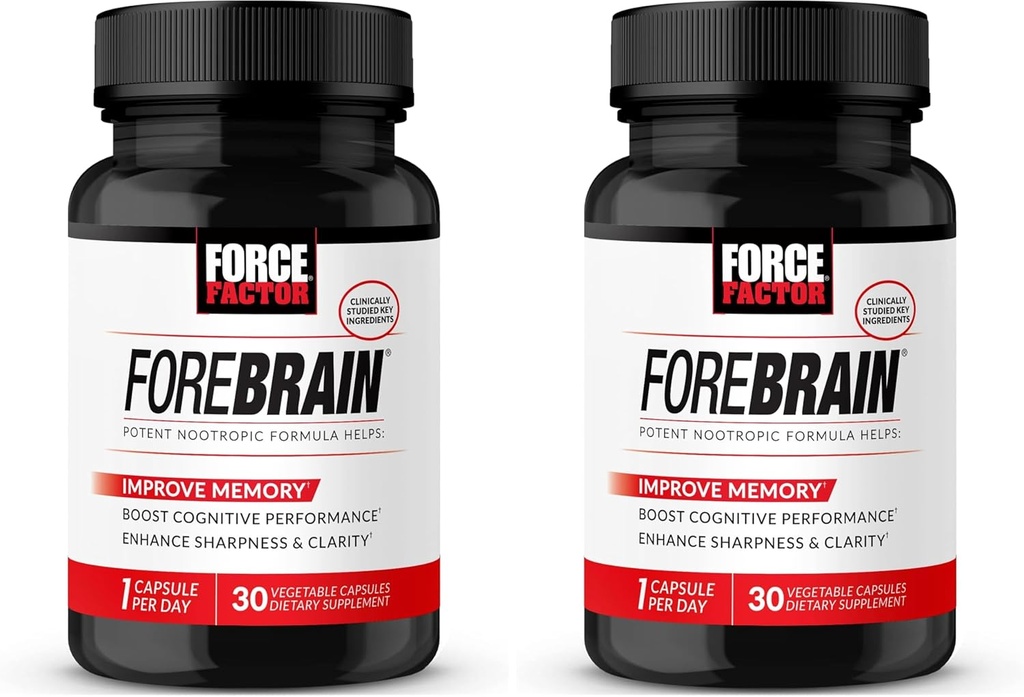 Formothy Nootrop Brain supplement til at forbedre hukommelse, boost fokus, øge mental energi, og Support Brain Sundhed med koffein, Bacopa, og Huperzine A, Force Factor, 30 kapsler (pakke med 2)