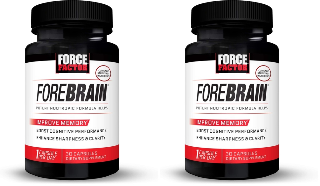Formothy Nootrop Brain supplement til at forbedre hukommelse, boost fokus, øge mental energi, og Support Brain Sundhed med koffein, Bacopa, og Huperzine A, Force Factor, 30 kapsler (pakke med 2)